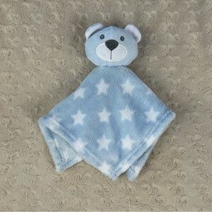 Cudlie Blue Teddy Bear Lovey Security Blanket White Stars Plush Baby Toy